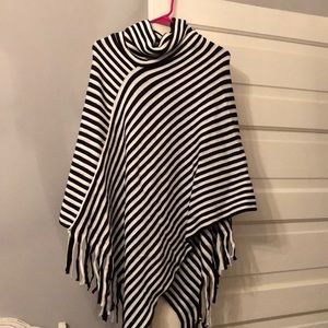 Cowl neck striped poncho